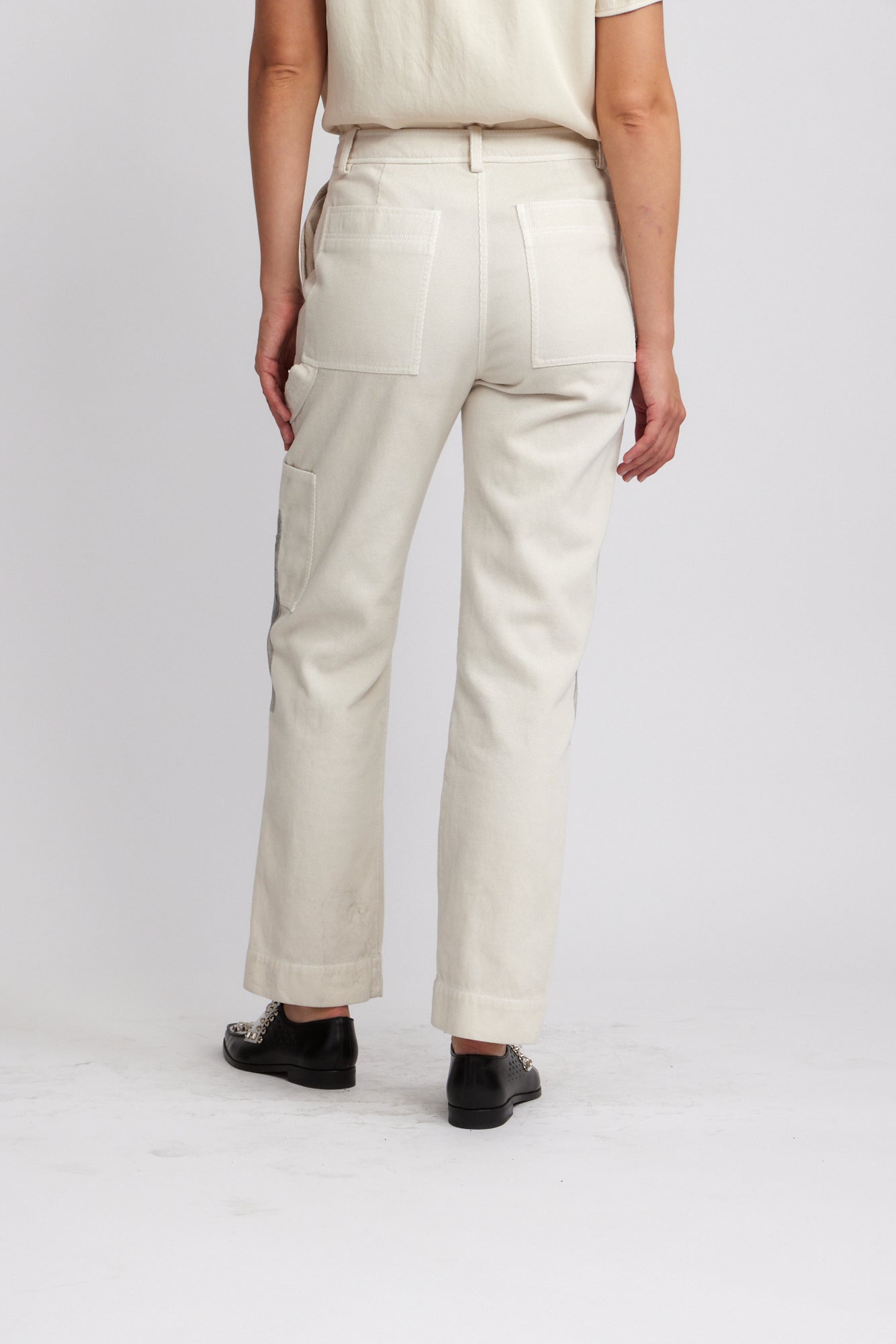 Ivory Black Paint Faille Work Pant Back Close-Up View
