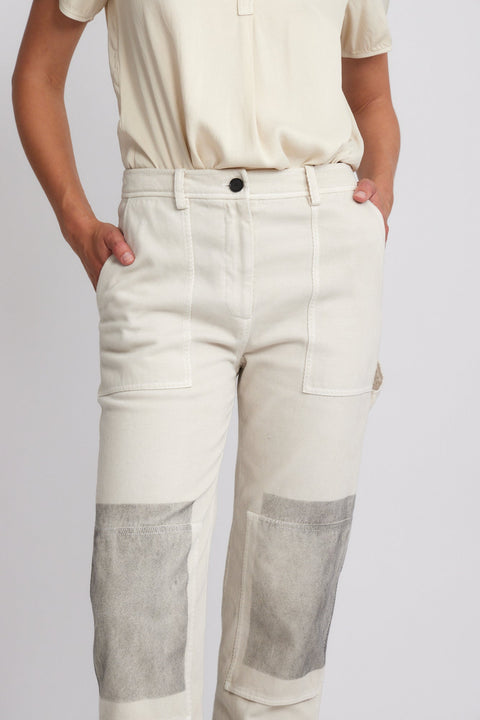 Ivory Black Paint Faille Work Pant Front Close-Up View   View 6 
