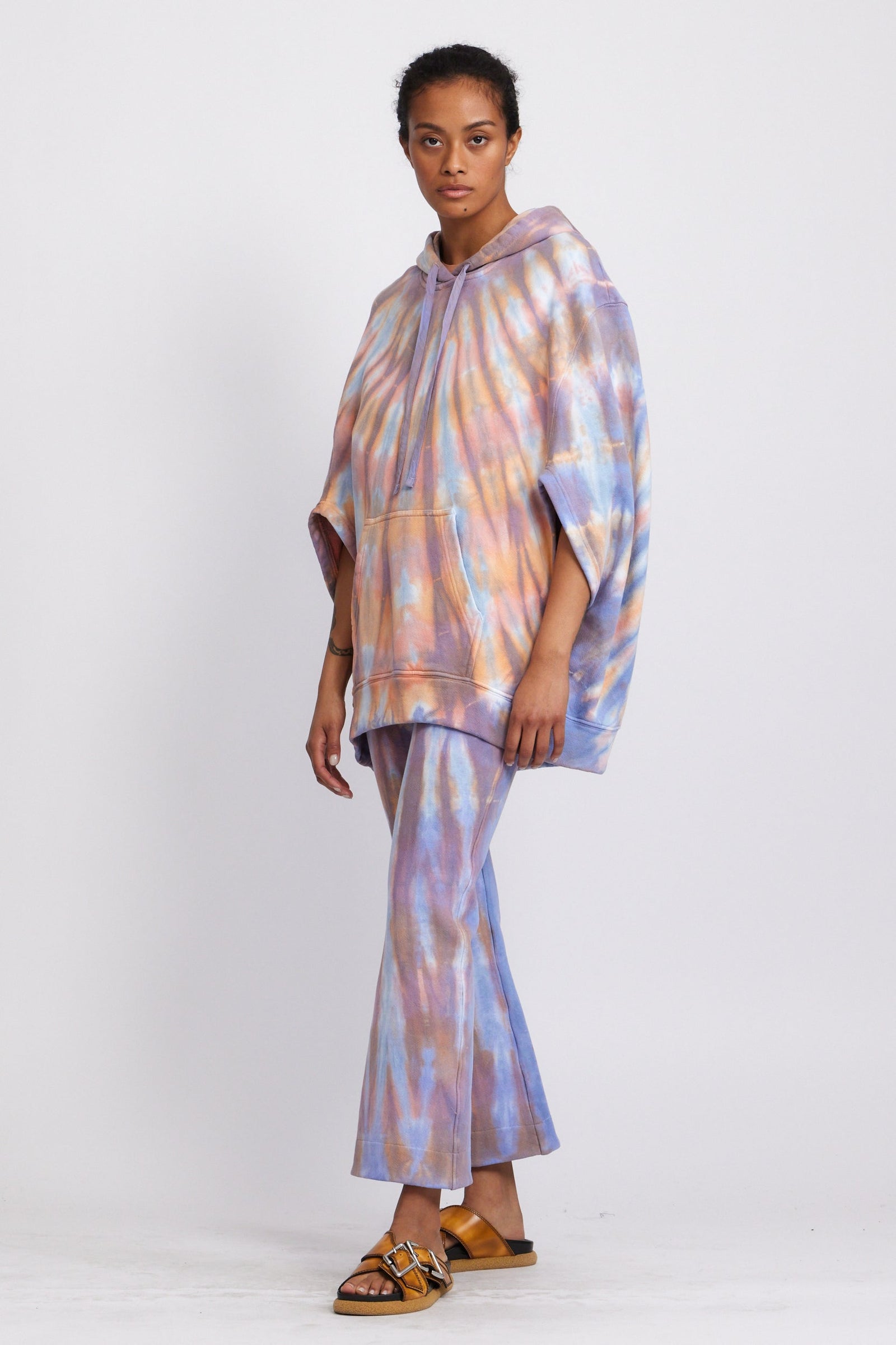 Sunset Tie Dye Jersey Poncho Full Side View