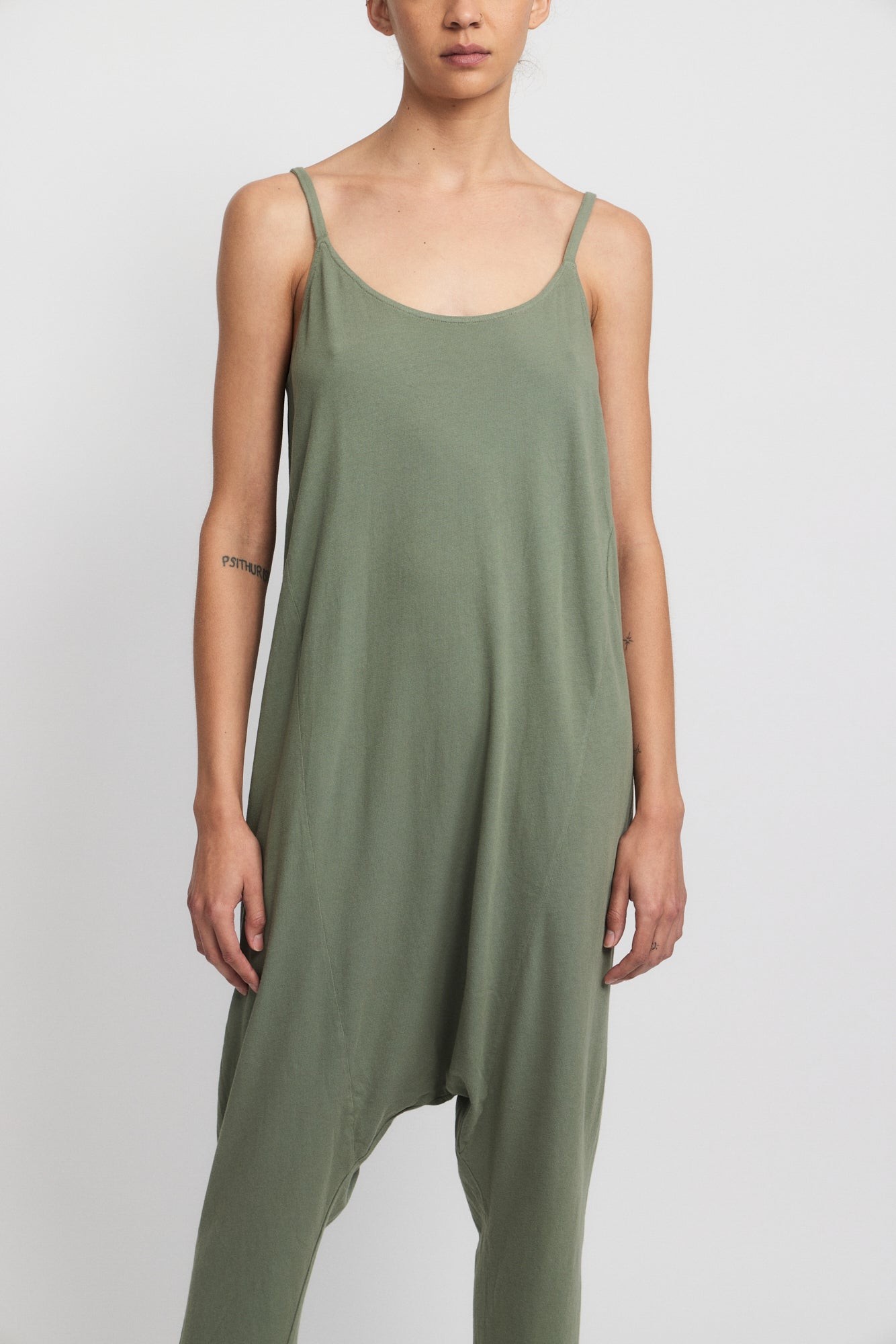 Sage Classic Jersey Drop Rise Romper Front Close-Up View