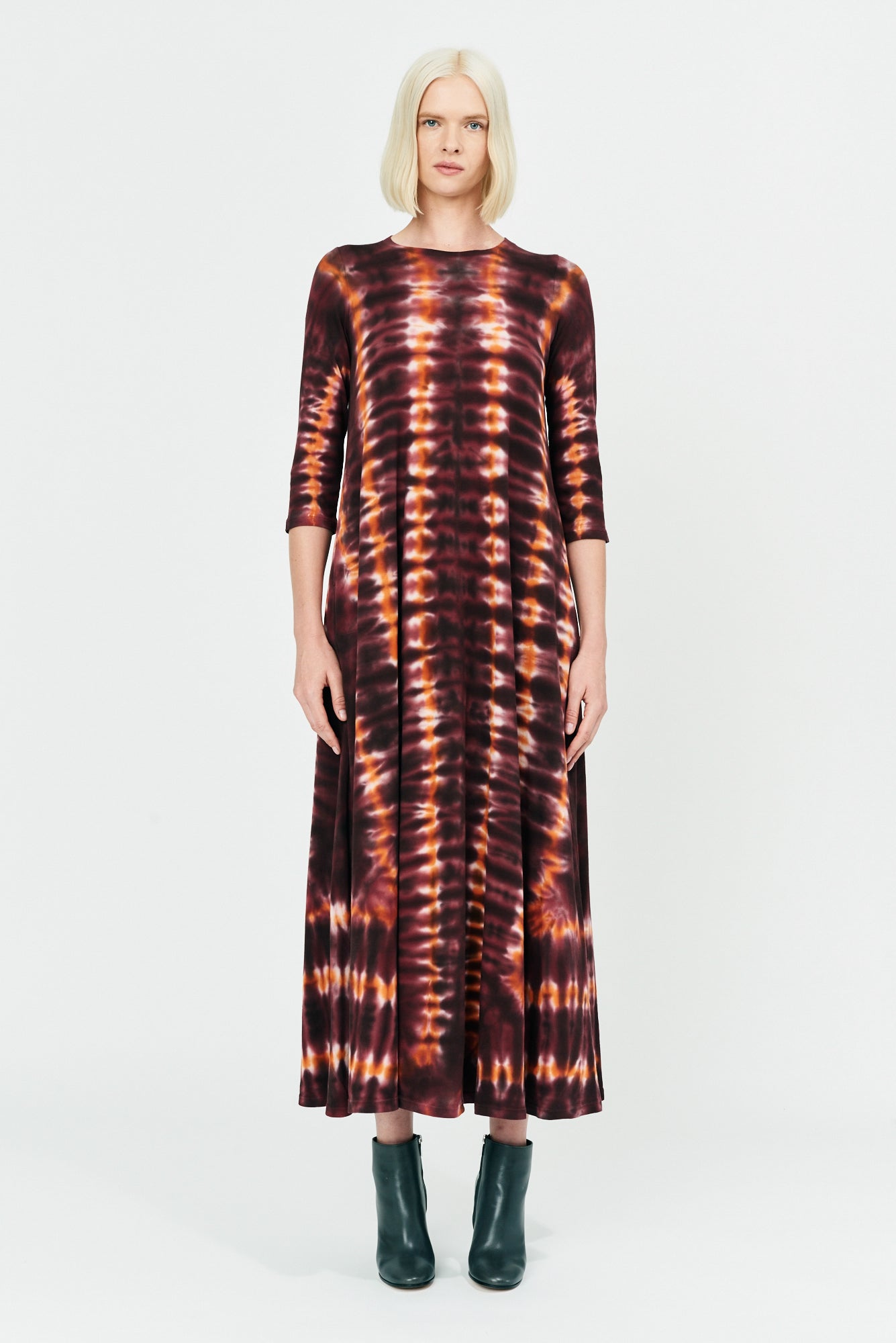 Red Hills Tie Dye Classic Jersey Drama Maxi Dress Full Front View