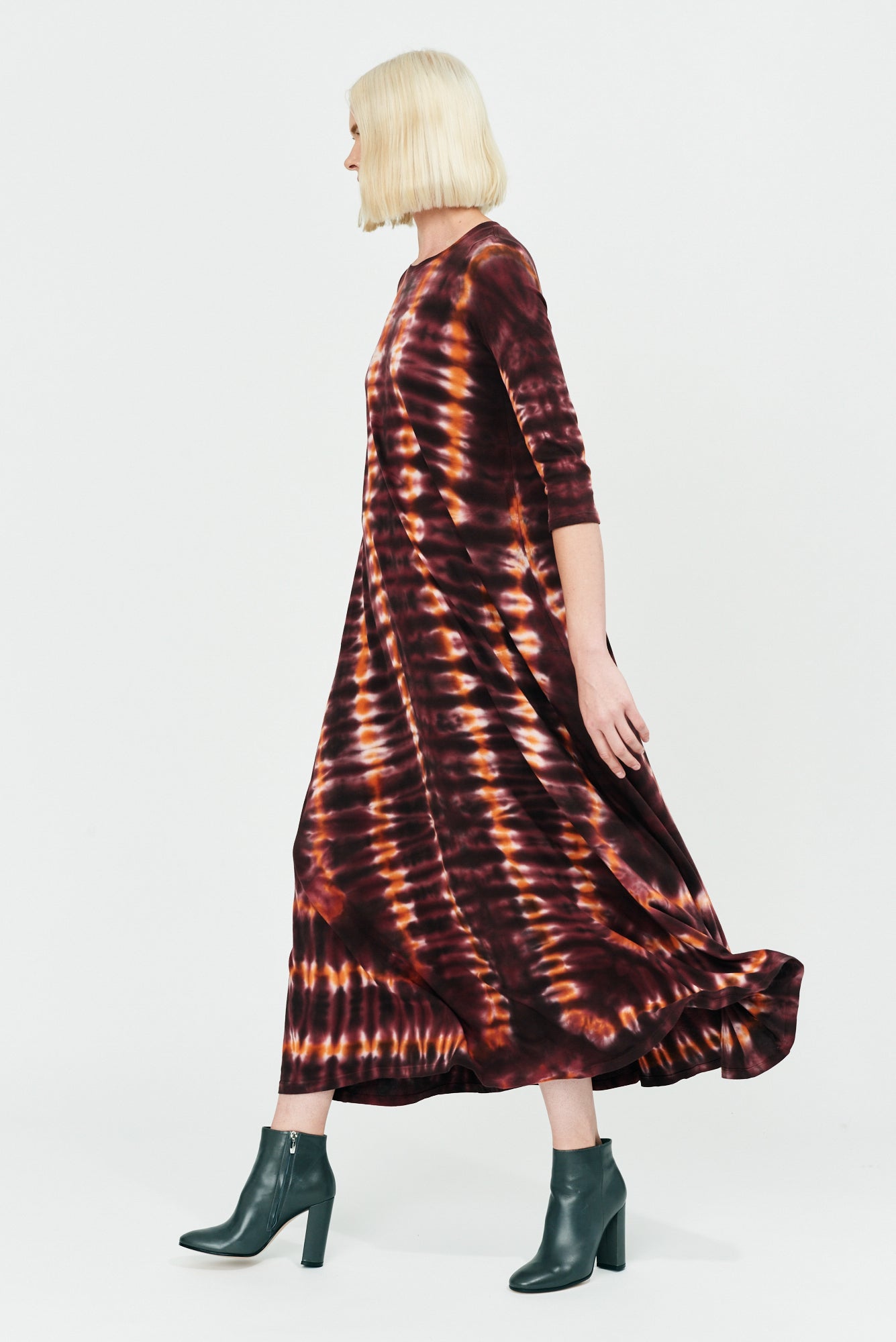 Red Hills Tie Dye Classic Jersey Drama Maxi Dress Full Side View