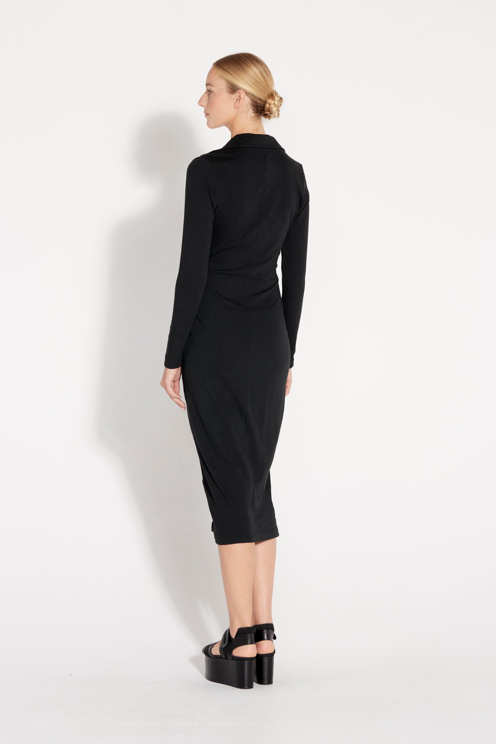 Black Classic Jersey Polo Dress Full Back View