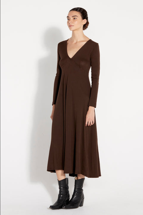 Dark Brown Classic Jersey Natalie Dress Full Side View   View 3 