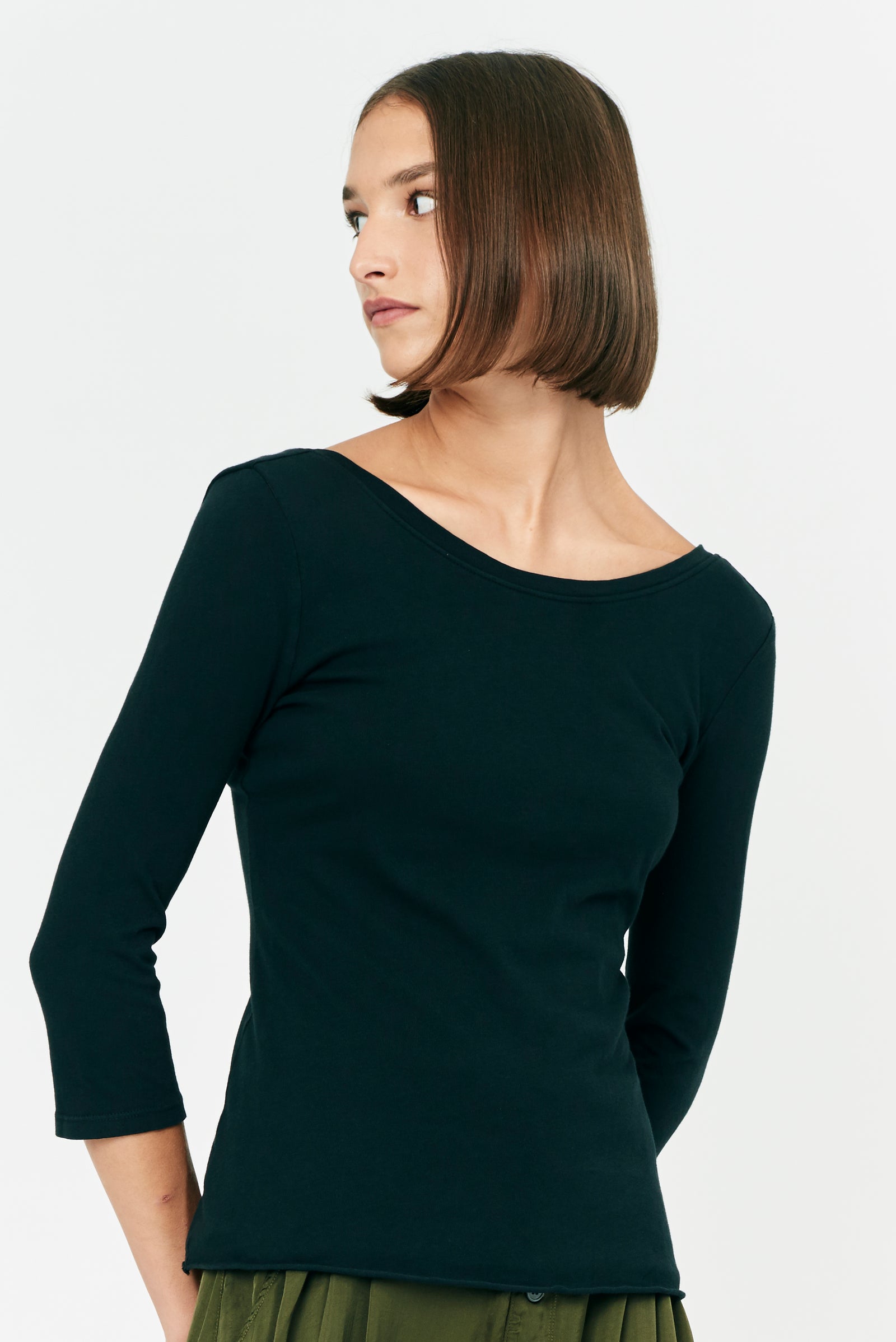Black Classic Jersey Double Layer Top Front Close-Up View