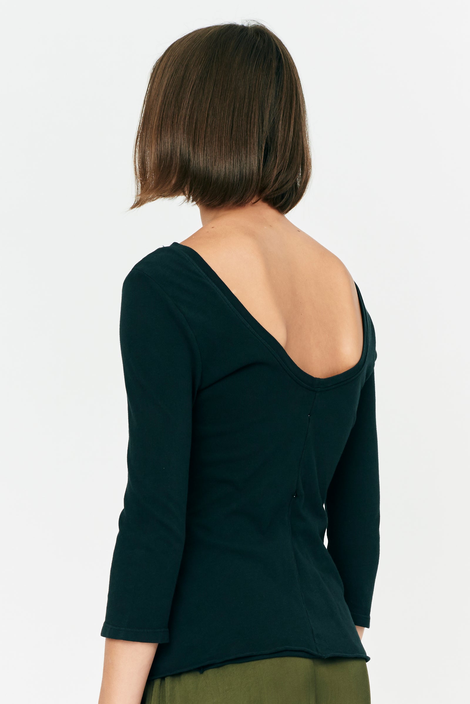 Black Classic Jersey Double Layer Top Side Close-Up View