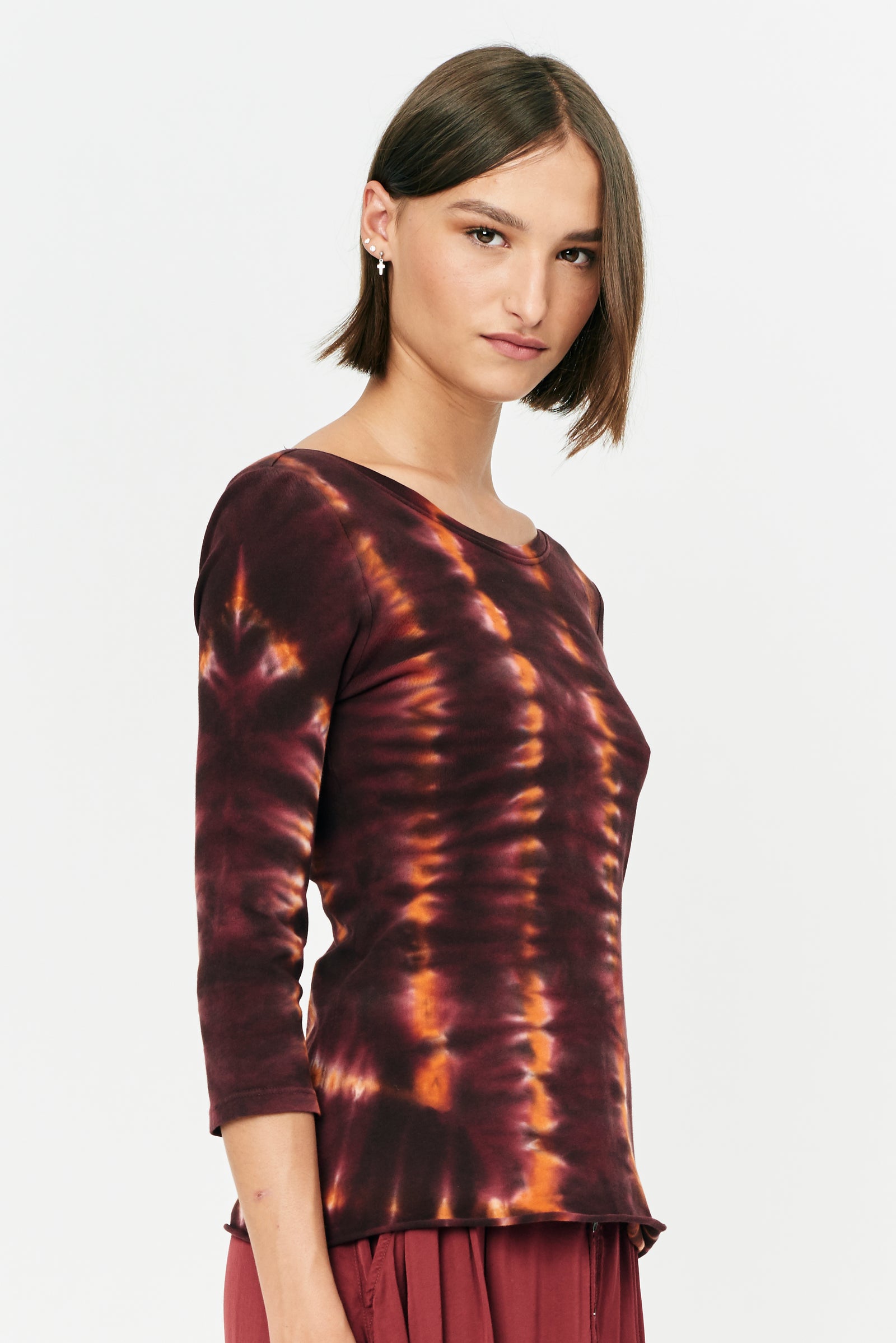Red Hills Tie Dye Classic Jersey Double Layer Top Side Close-Up View
