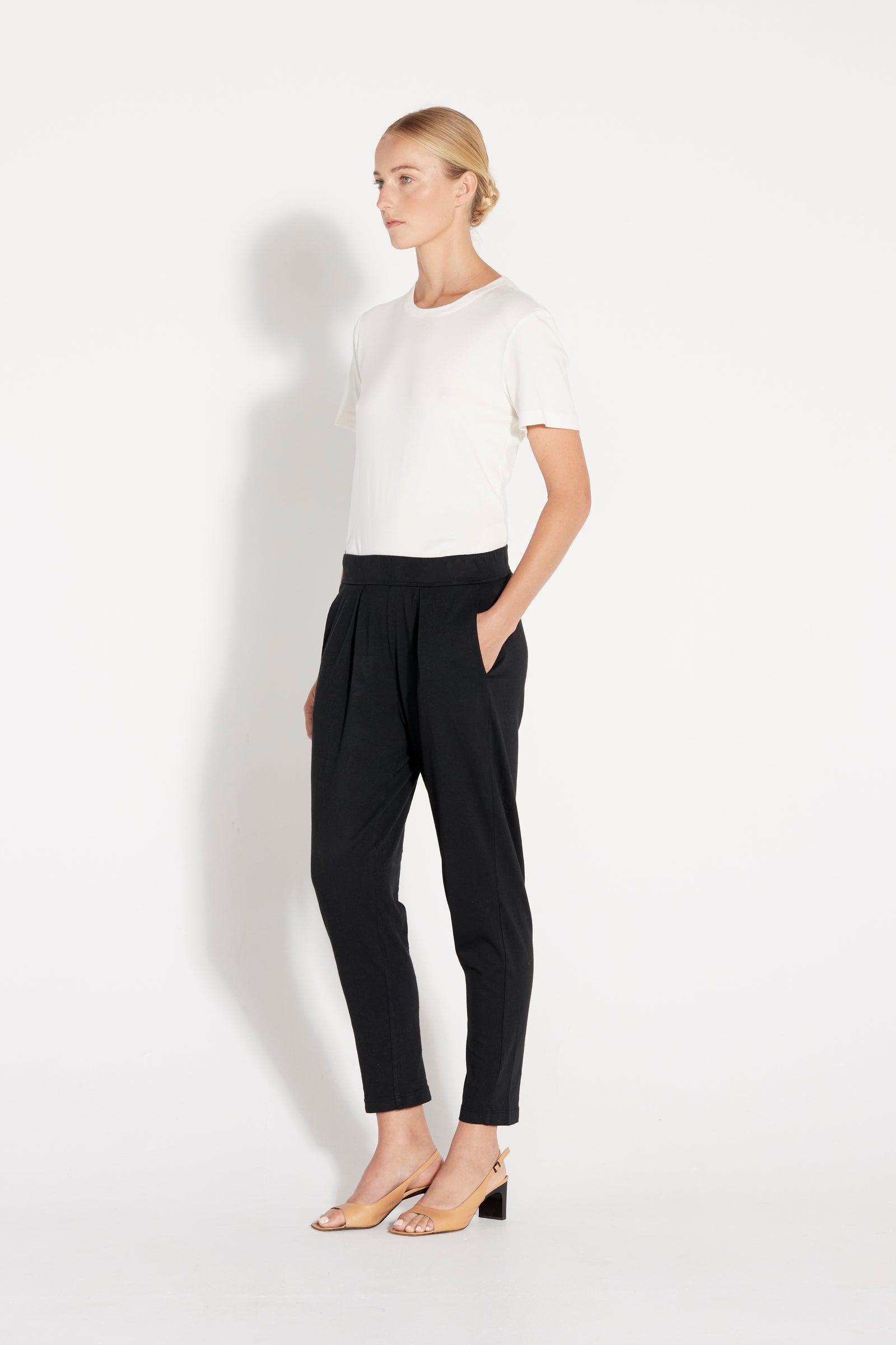 Black Classic Jersey Easy Pant Full Side View