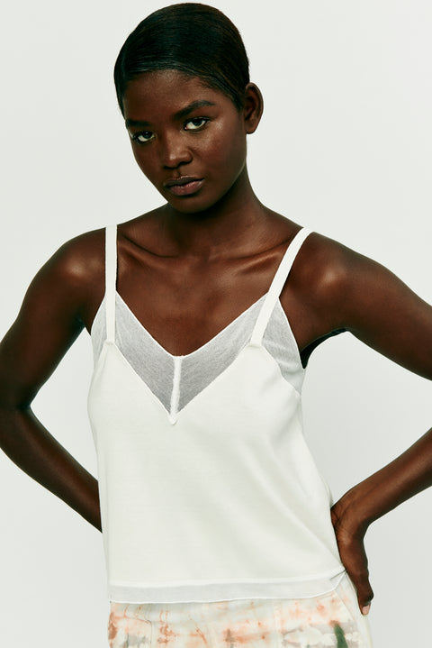 Dirty White Cotton Mesh Baby Rib Oasis Tank Top RA-TOP ARCHIVE-FALL1'22      View 1 