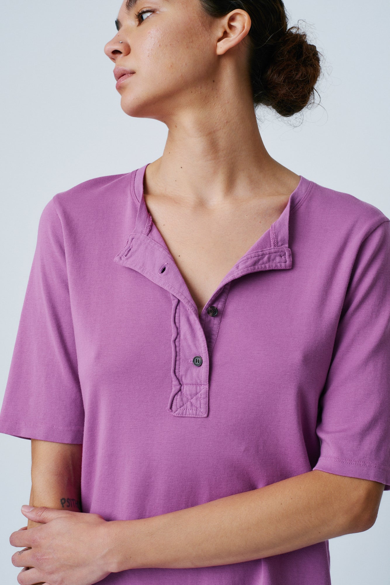 Purple Classic Jersey Henley Front Close-Up View