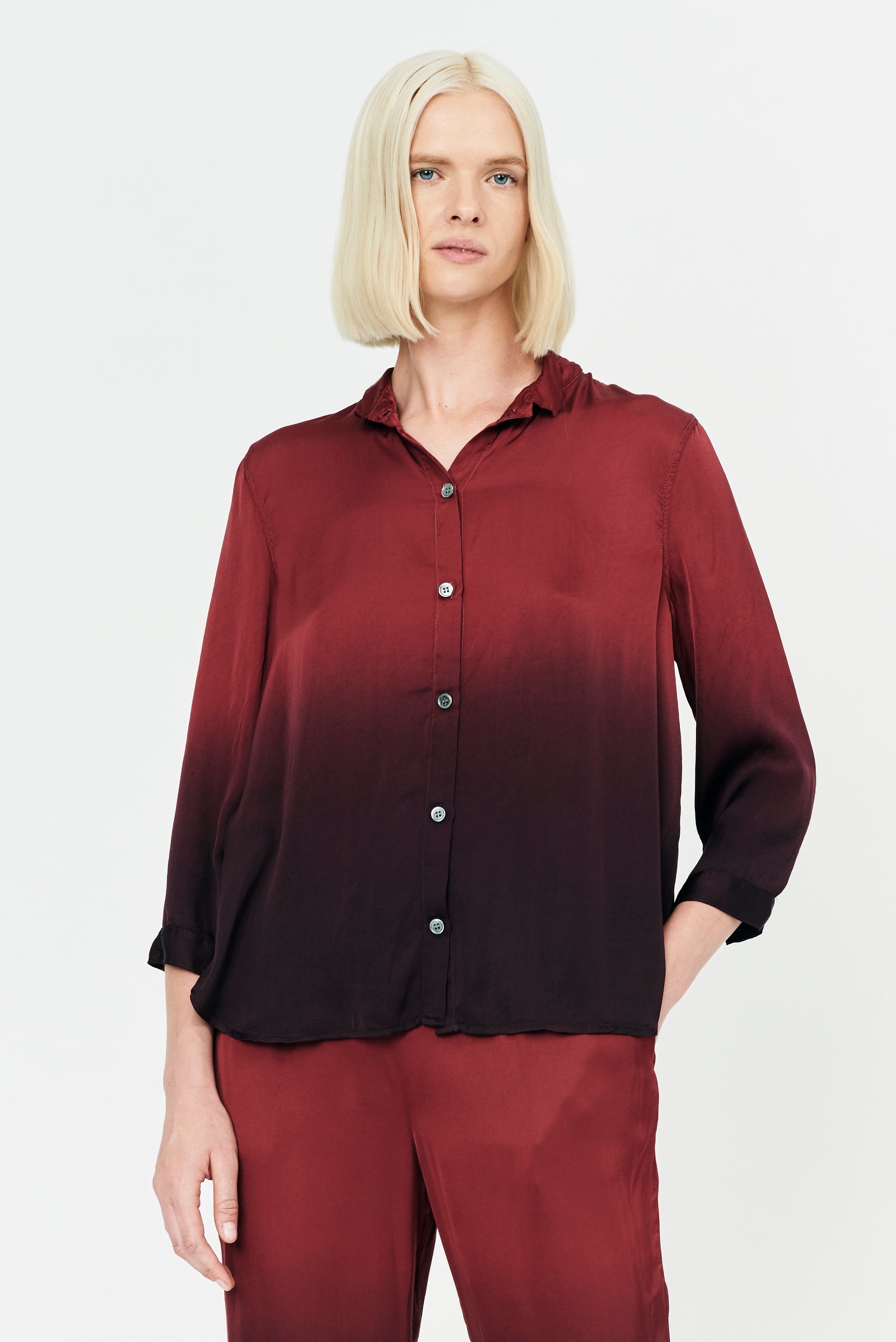 Sienna Gradient Ghost Ranch Matte Satin Essential Blouse Front Close-Up View