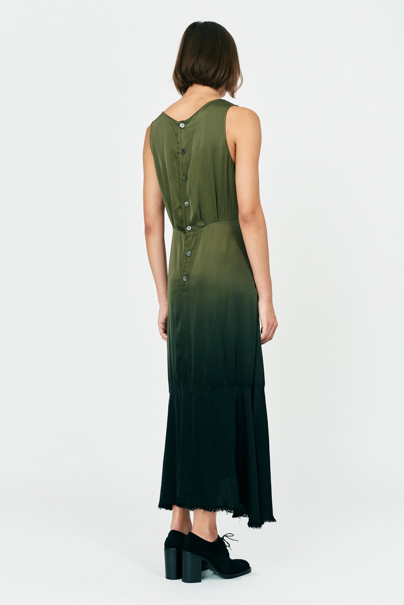 Forest Gradient Ghost Ranch Matte Satin Frida Dress Full Back View