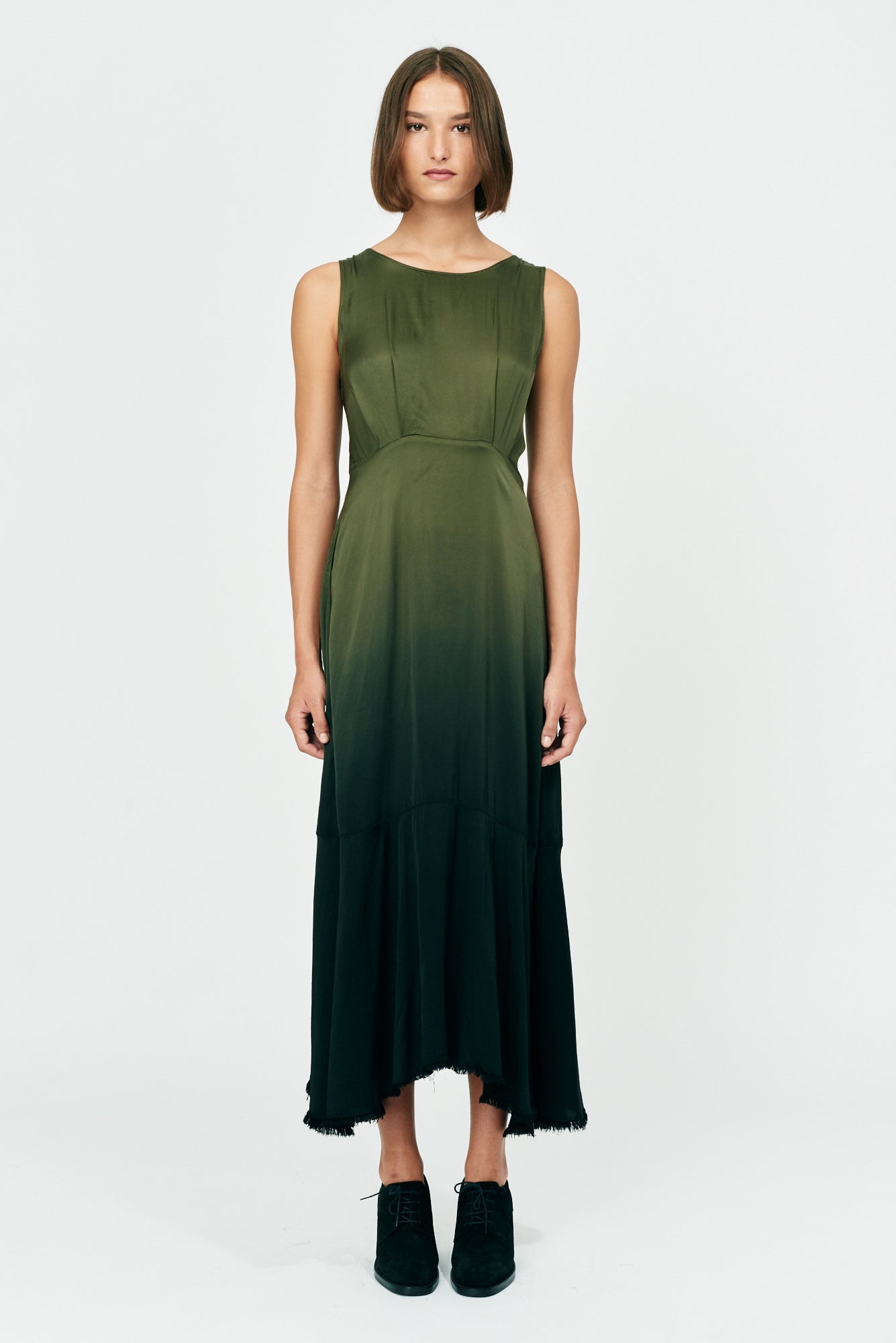 Forest Gradient Ghost Ranch Matte Satin Frida Dress Full Front View