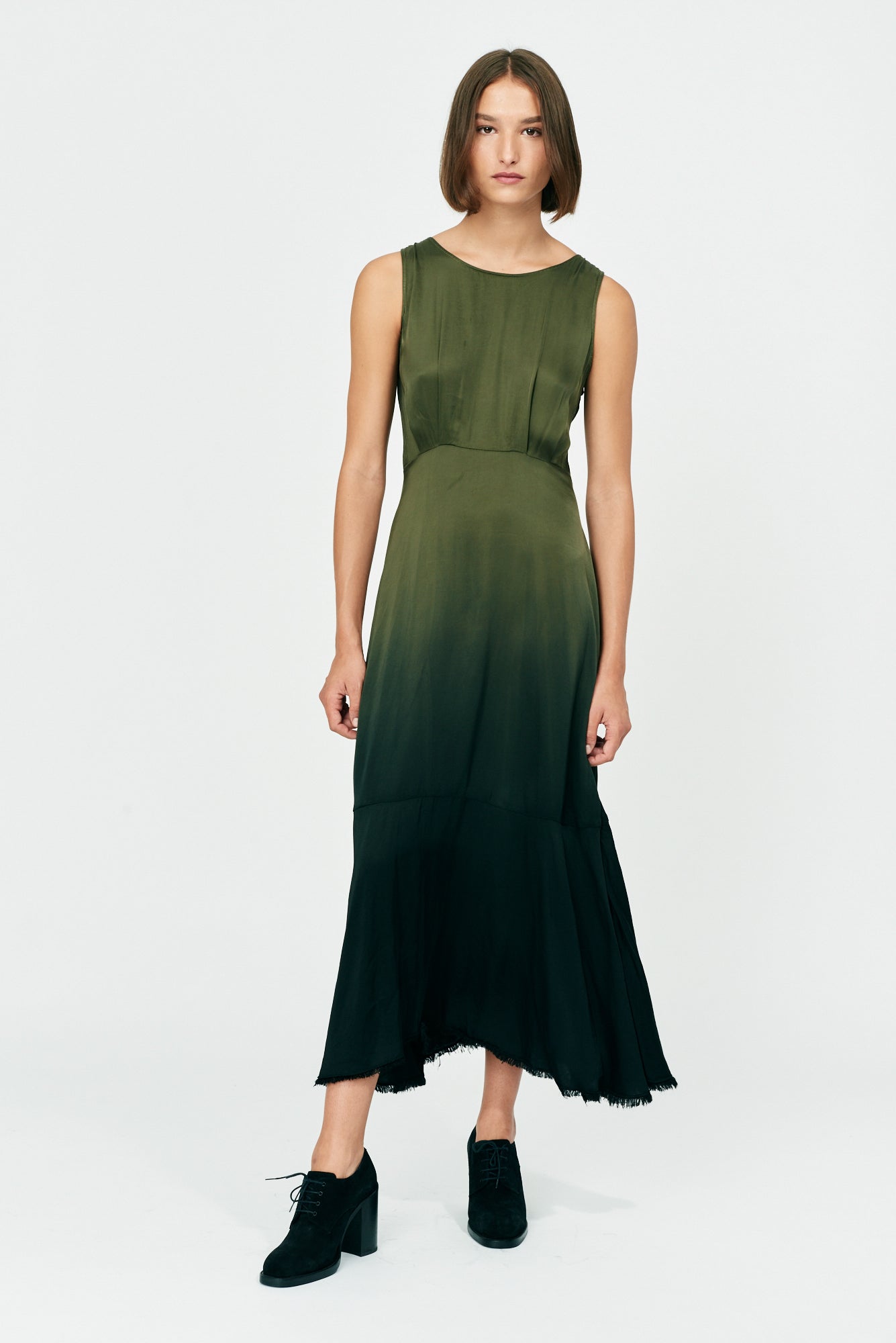Forest Gradient Ghost Ranch Matte Satin Frida Dress Full Front View