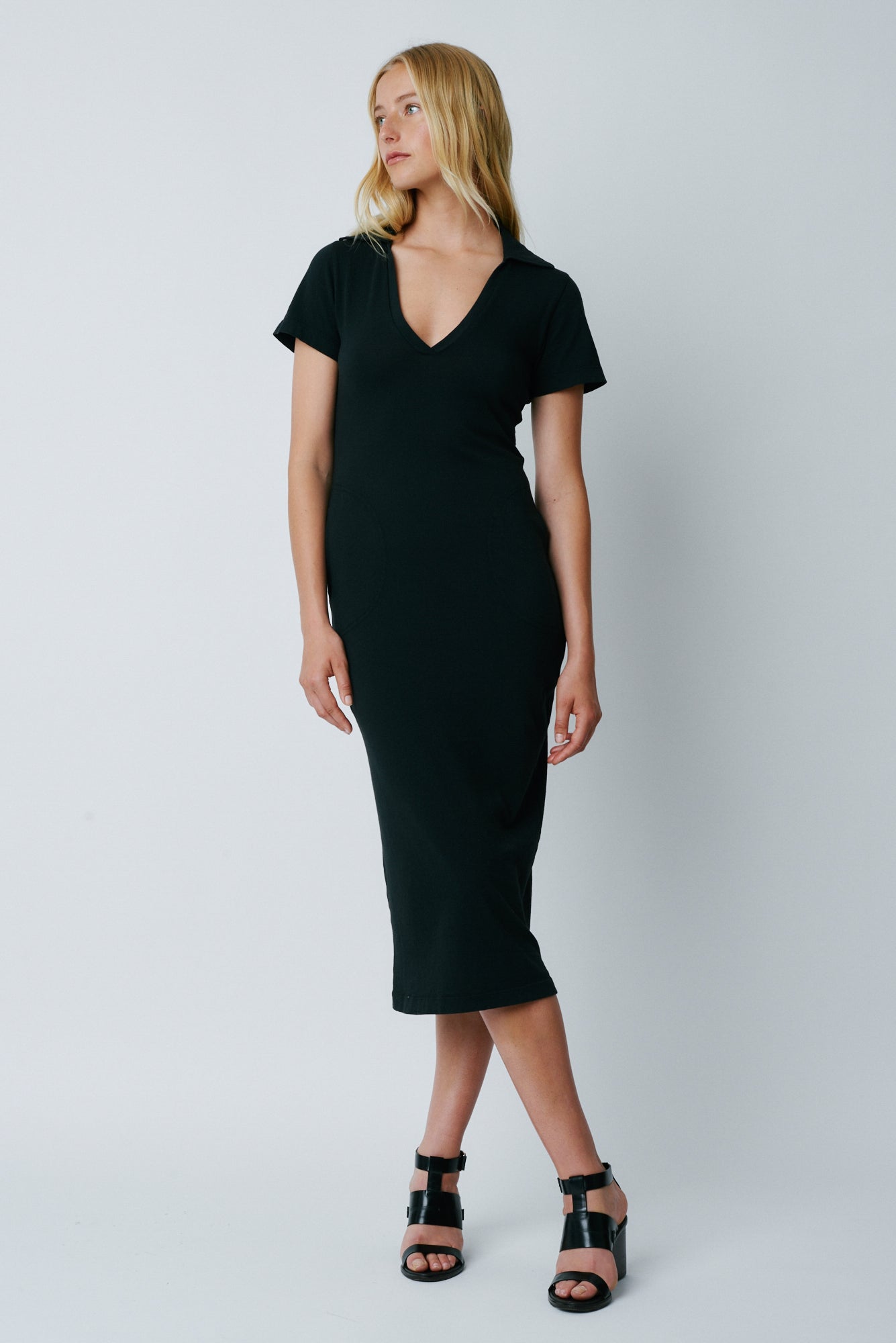 Black Classic Jersey Polo Dress Full Front View