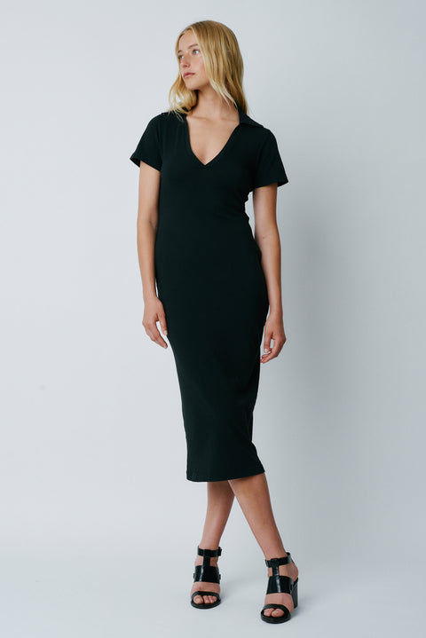 Black Classic Jersey Polo Dress Full Front View   View 1 