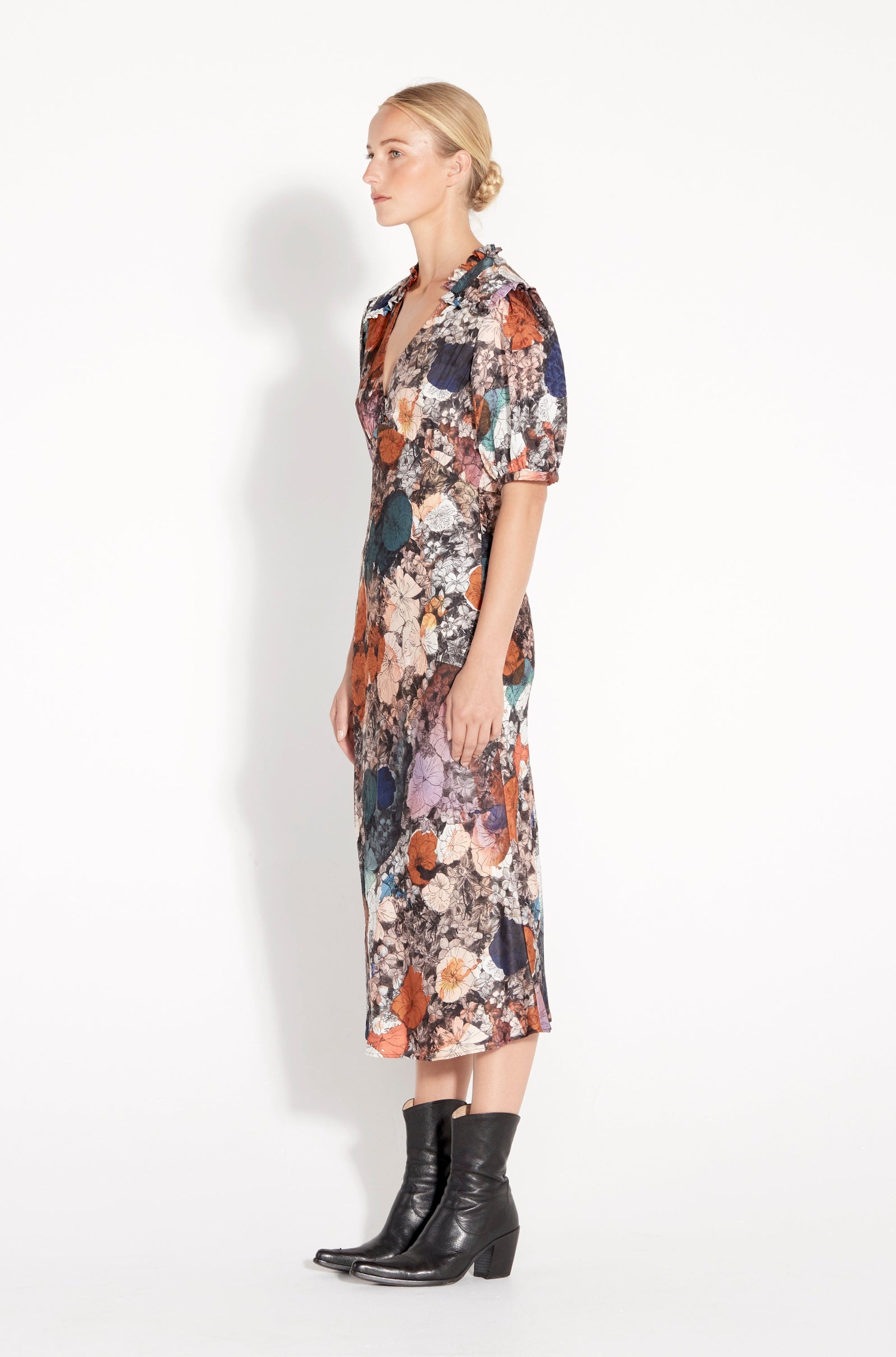 Flower Medley Print Silk Jacquard Bella Dress RA-DRESS ARCHIVE-HOLIDAY'22   