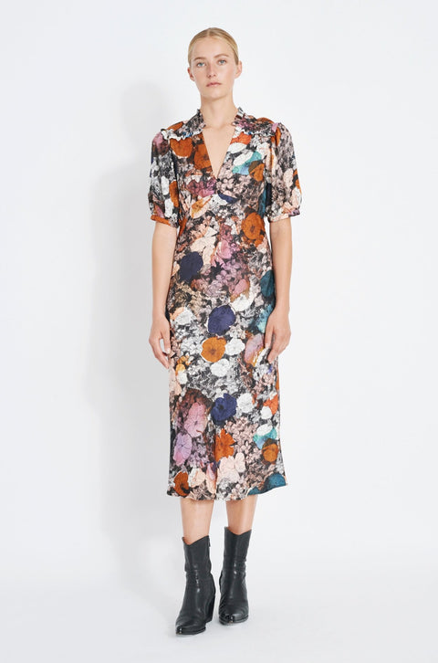 Flower Medley Print Silk Jacquard Bella Dress RA-DRESS ARCHIVE-HOLIDAY'22      View 1 