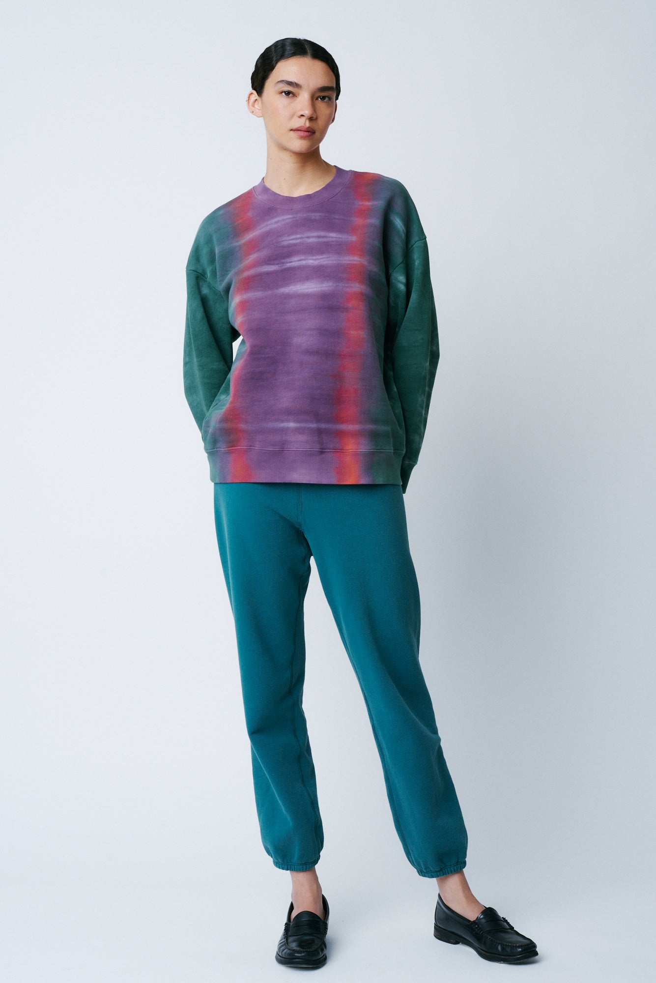 Fantasy Tiger Tie Dye Vintage Fleece Drop Shoulder Sweatshirt Full Front View