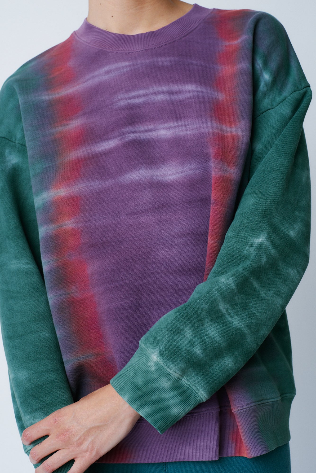 Fantasy Tiger Tie Dye Vintage Fleece Drop Shoulder Sweatshirt Front Close-Up View