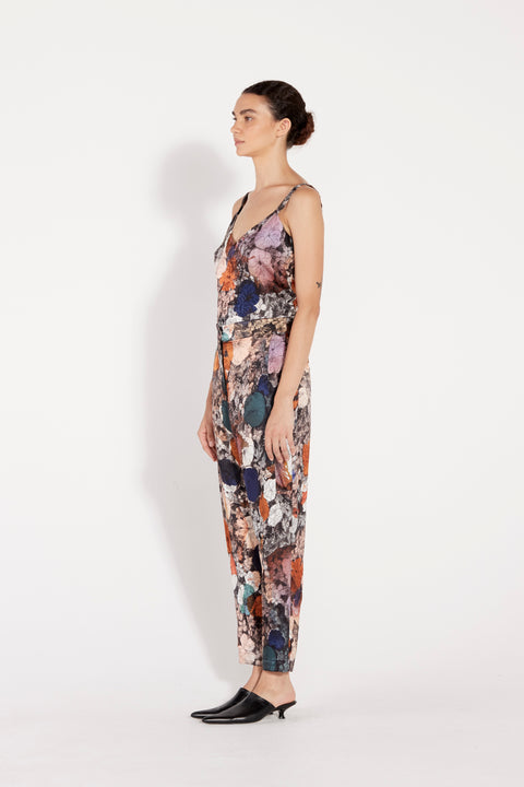 Flower Medley Print Silk Jacquard Jerry Pant Full Side View   View 4 