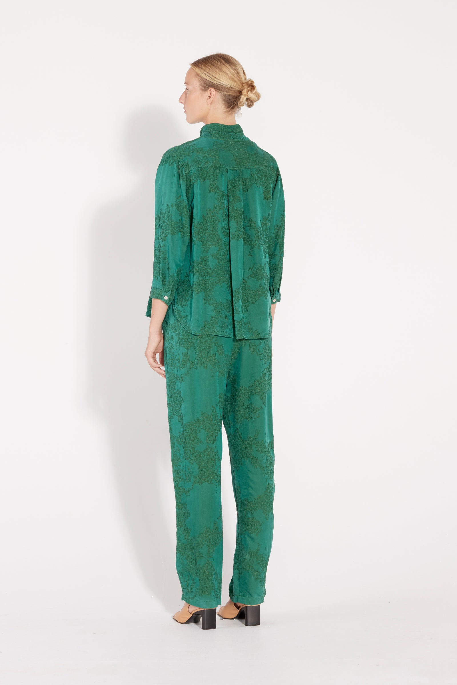 Emerald Silk Jacquard Lauren Blouse Full Back View