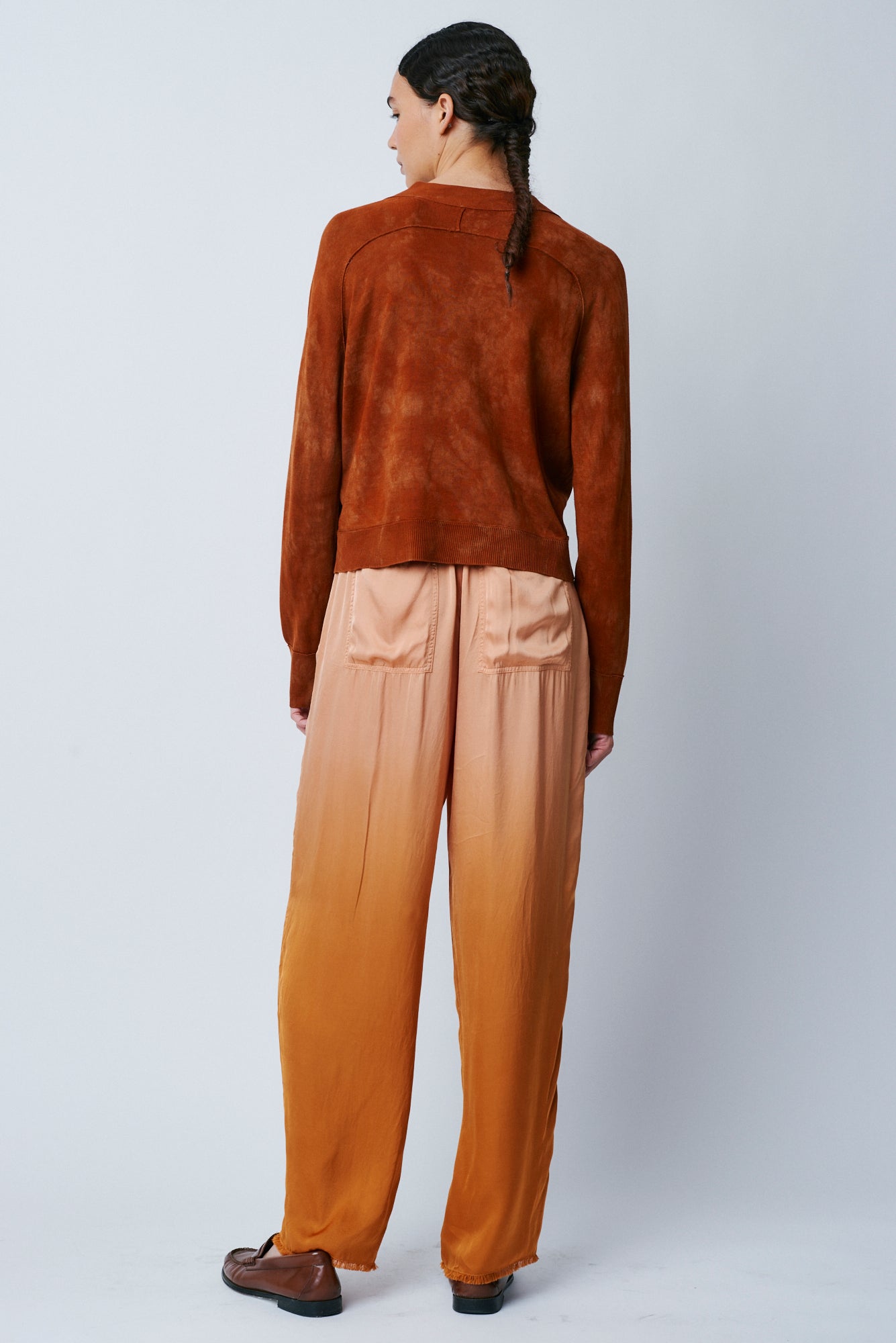 Rust Silk Cashmere Cropped Cardigan  Full Back View