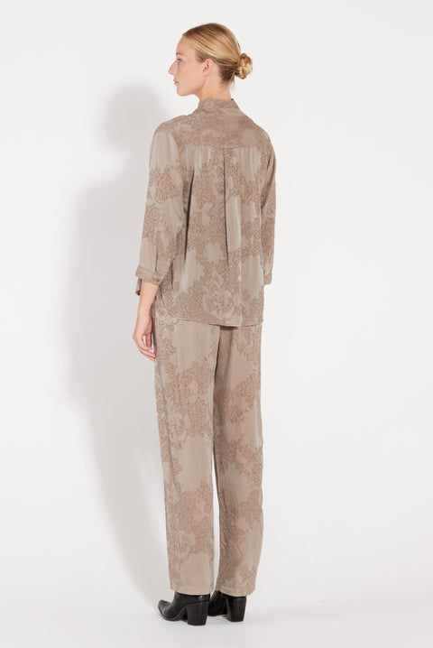 Taupe Silk Jacquard Lauren Blouse Full Back View   View 3 