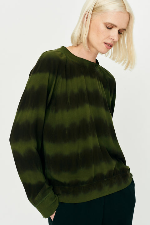 Forest Black and Stripes Tie Dye Ghost Ranch Soft Twill Raglan Sweatshirt Front Close-Up View   View 3 