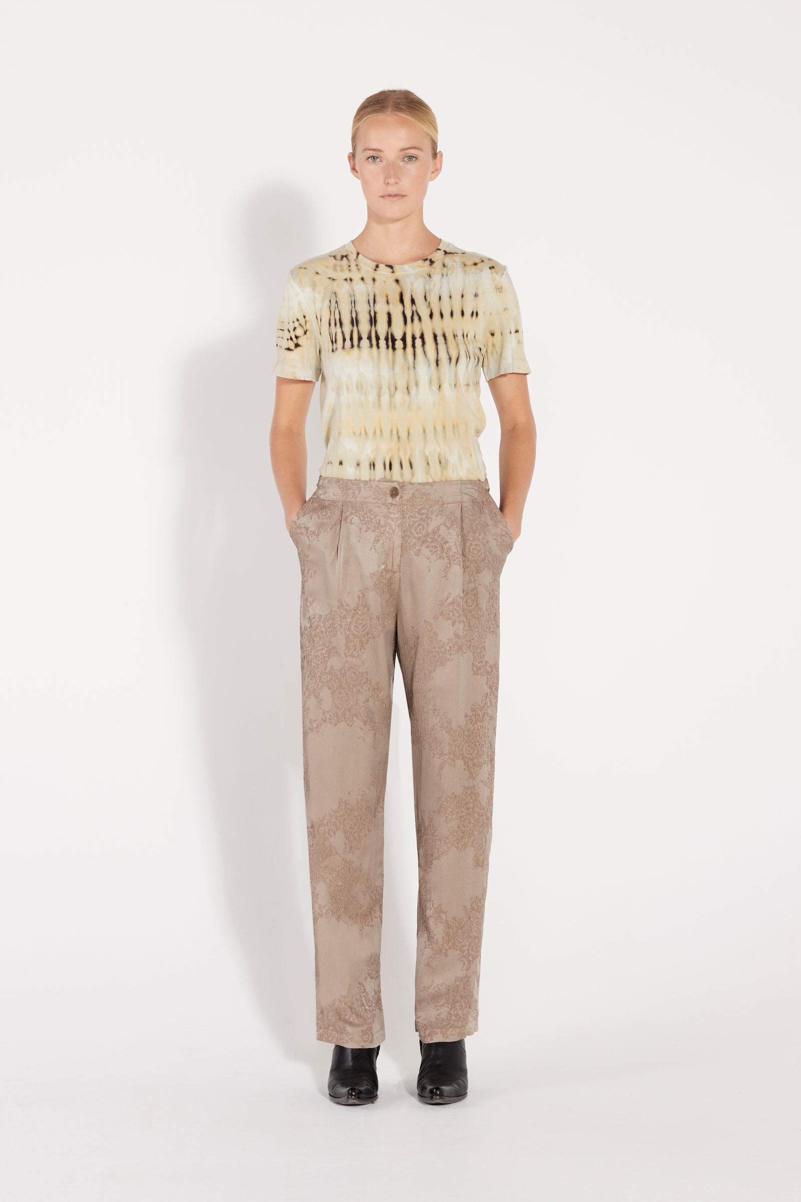 Taupe Silk Jacquard Bianca Pant Full Front View