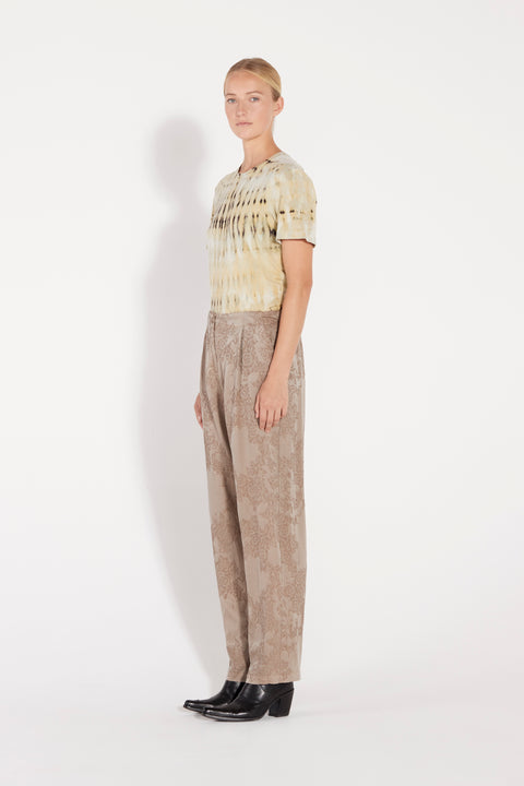 Taupe Silk Jacquard Bianca Pant Full Side View   View 4 