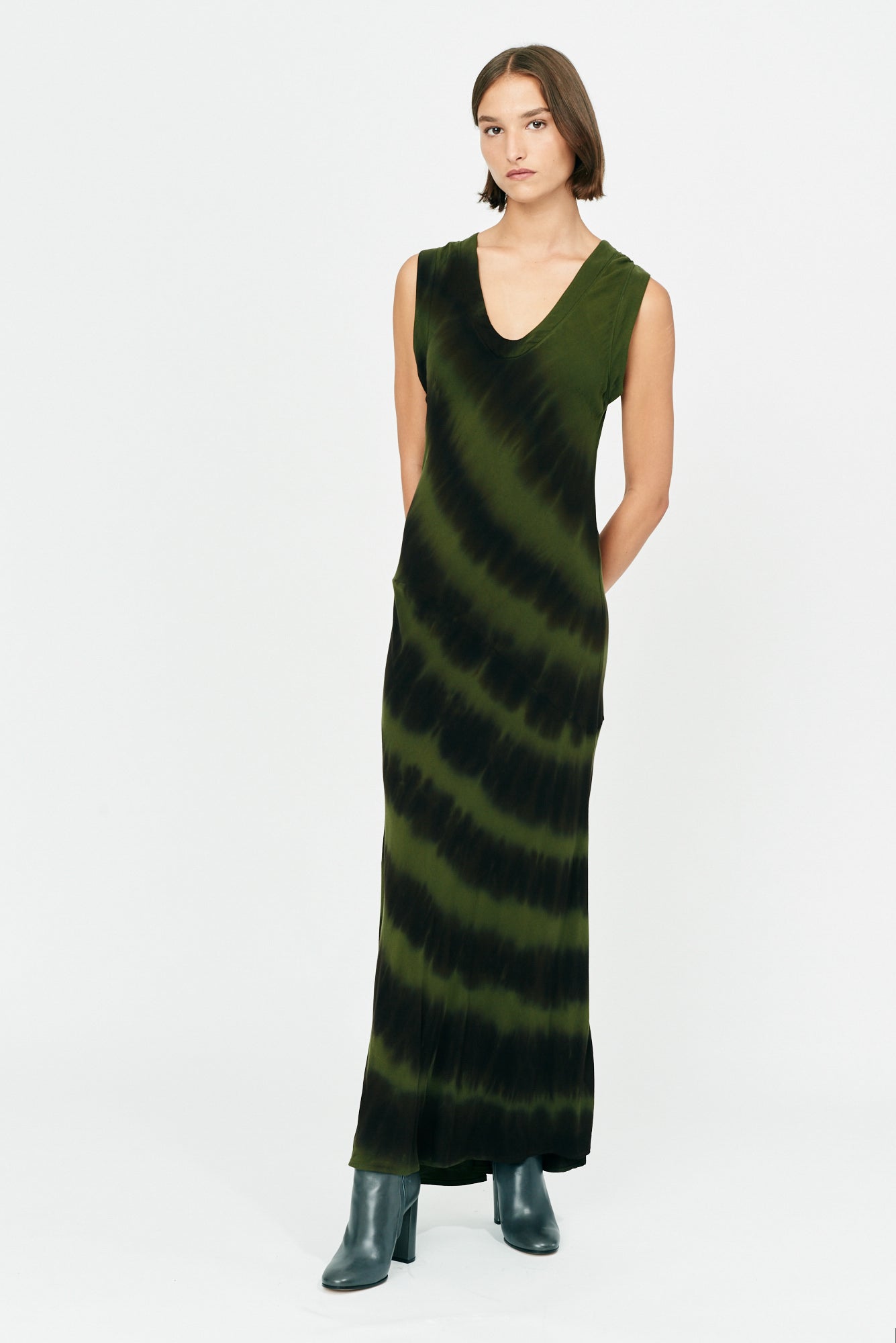 Forest Black and Stripes Tie Dye Ghost Ranch Soft Twill Kennedy Dress Full Front View