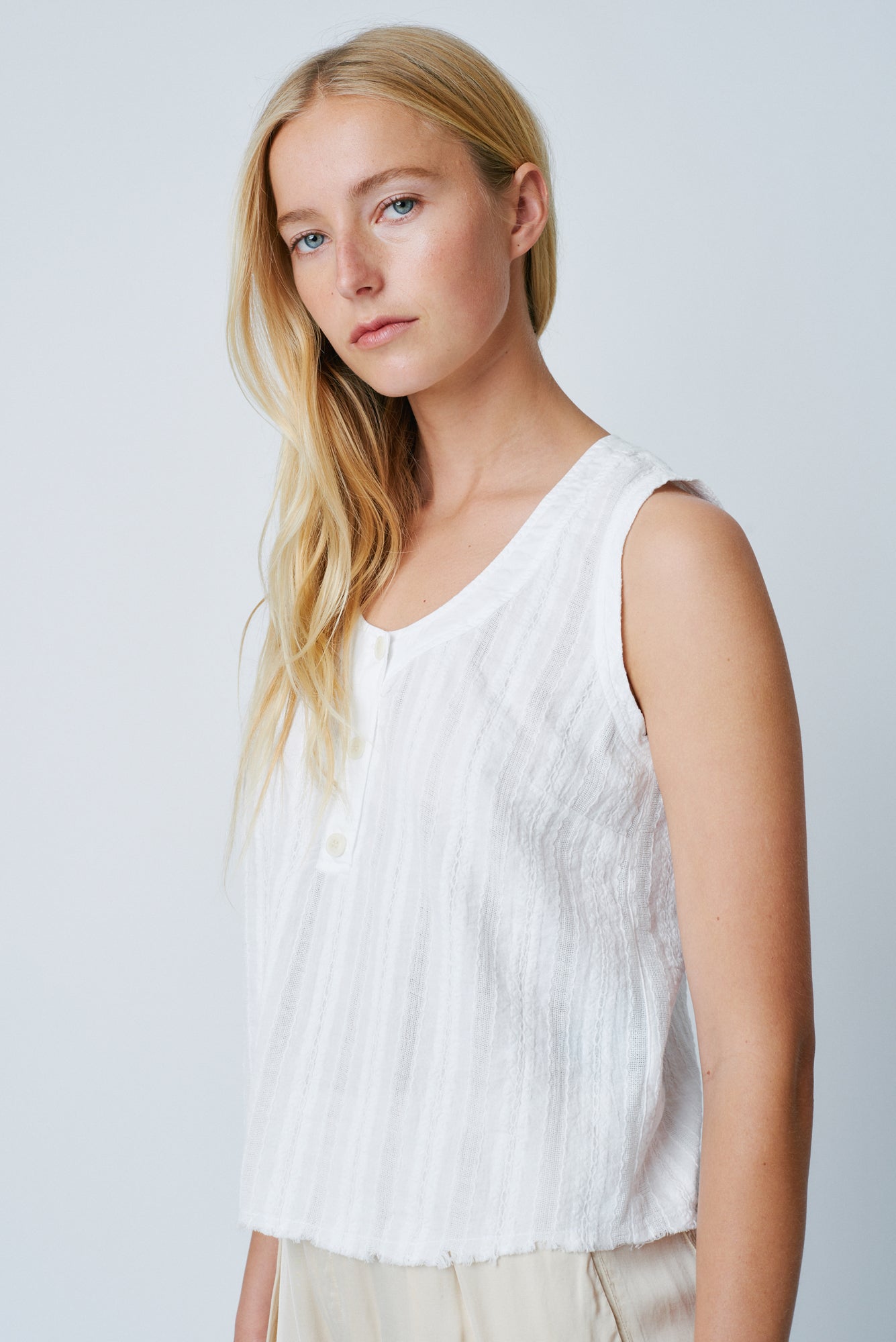 Washed White Gauze Medley Roma Tank RA-TOP ARCHIVE-PREFALL'22   
