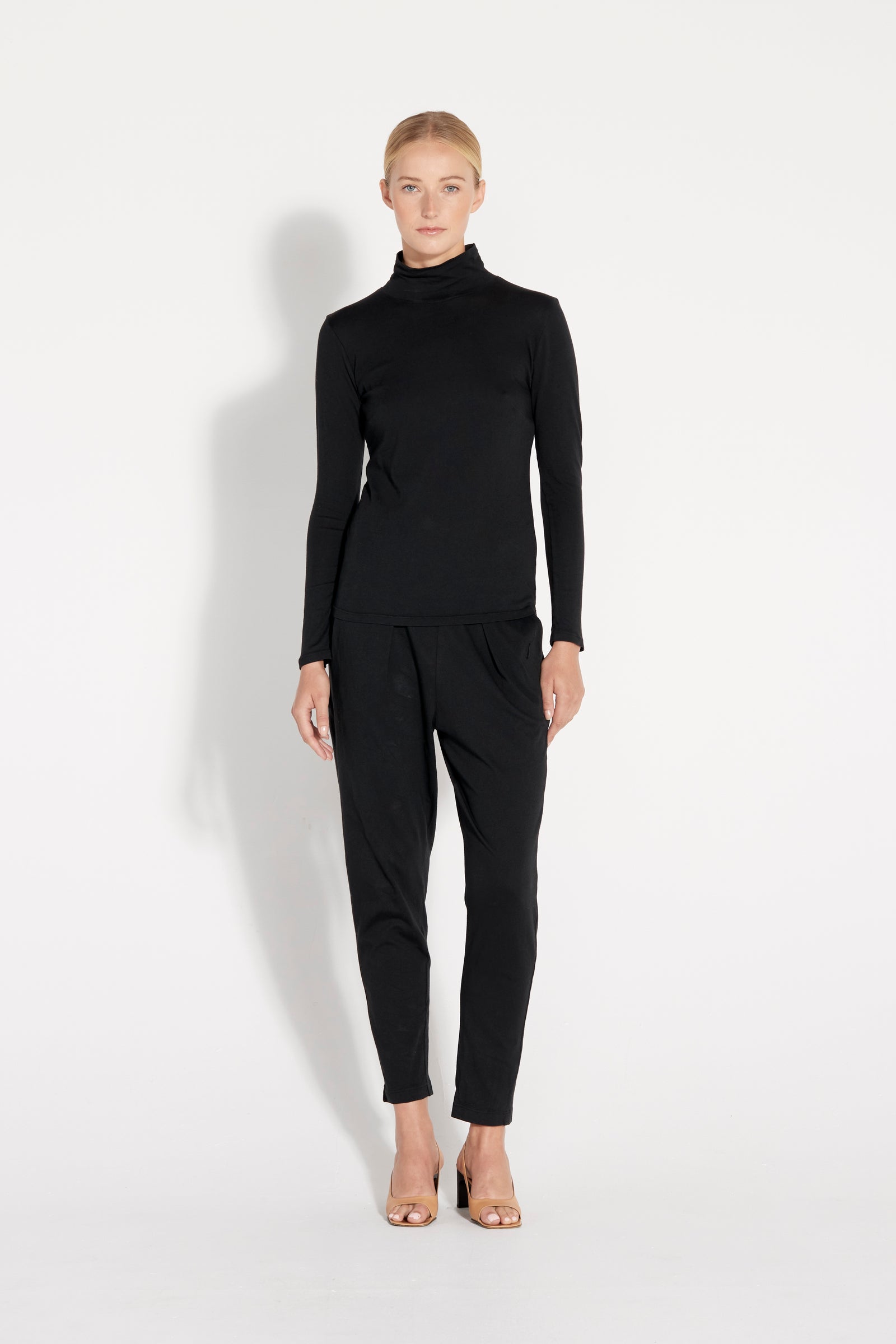 Black Classic Jersey Faye Turtleneck Top Full Front View