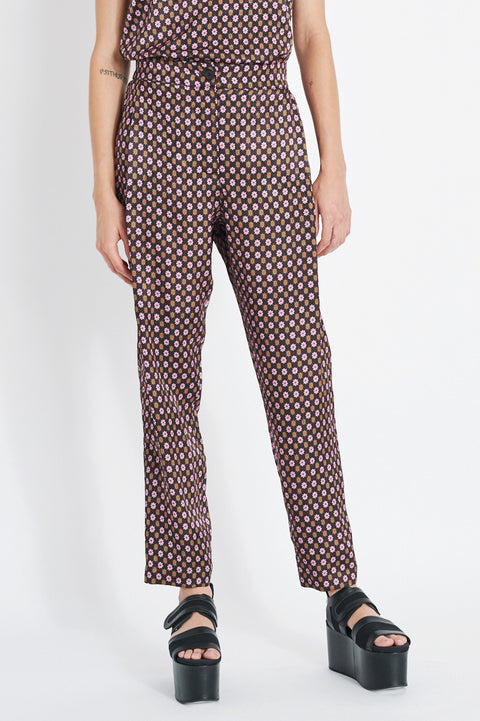 Daisies Print Silk Jacquard Jerry Pant Front Close-Up View   View 1 