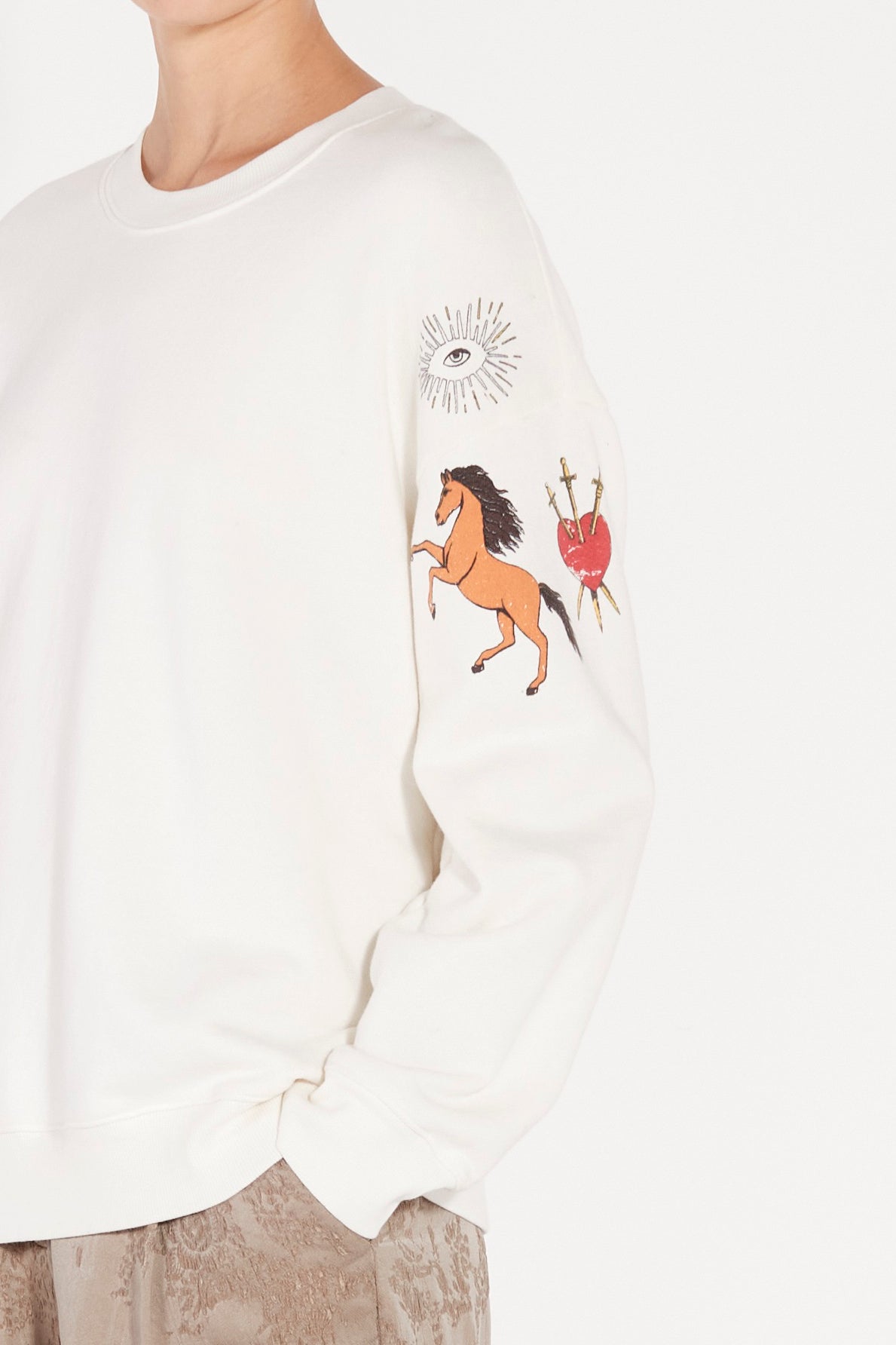 Cream Tarot Fleece Yves Sweatshirt Side Close-Up View