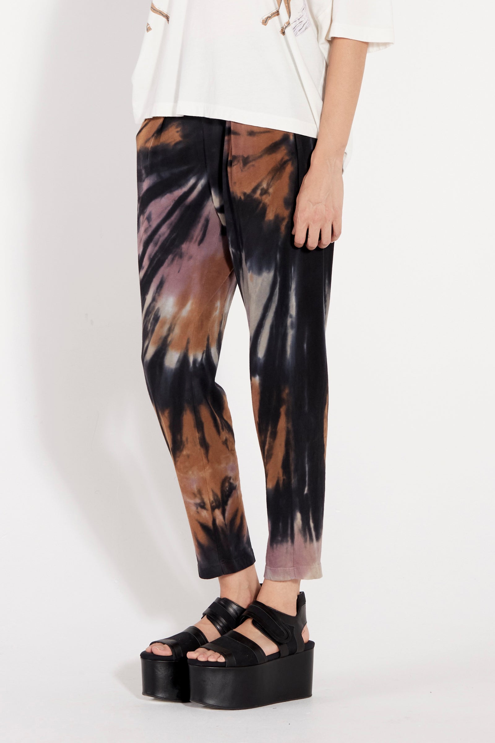 Black Fireworks Tie Dye Classic Jersey Easy Pant Side Close-Up View