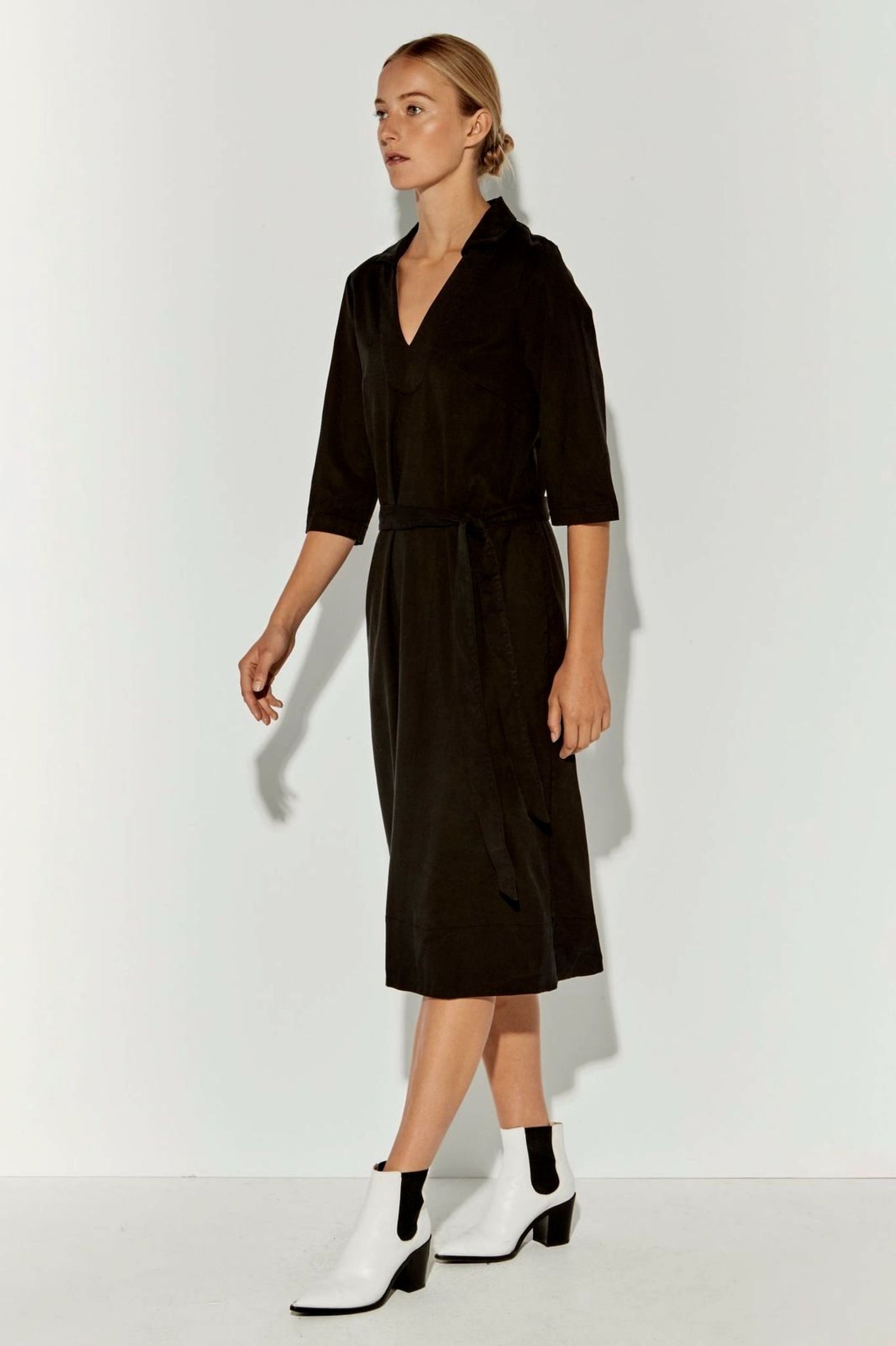 Black Cosmo Suiting Alek Dress Full Side View