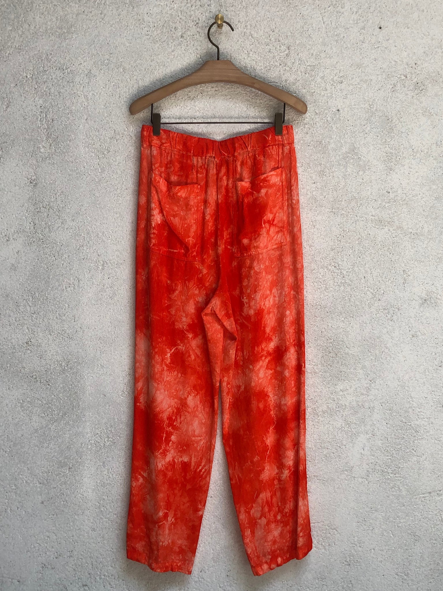 Red Tie Dye Ripple Satin Pleated Pant