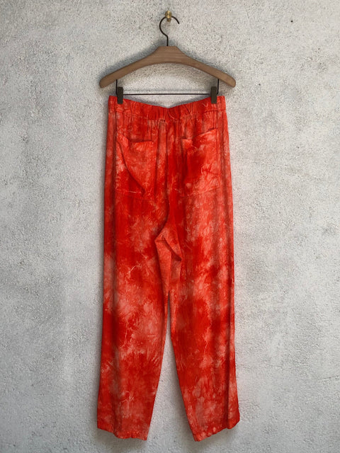 Red Tie Dye Ripple Satin Pleated Pant   View 4 