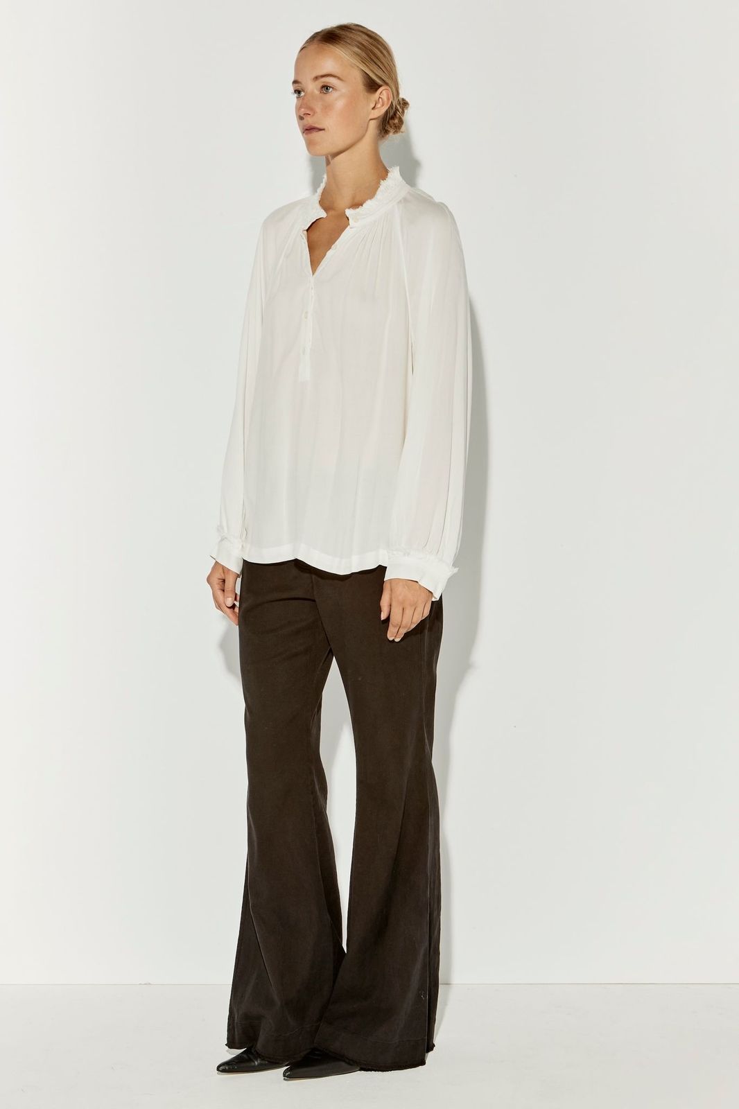 Washed White Viscose Brigitte Blouse Full Side View