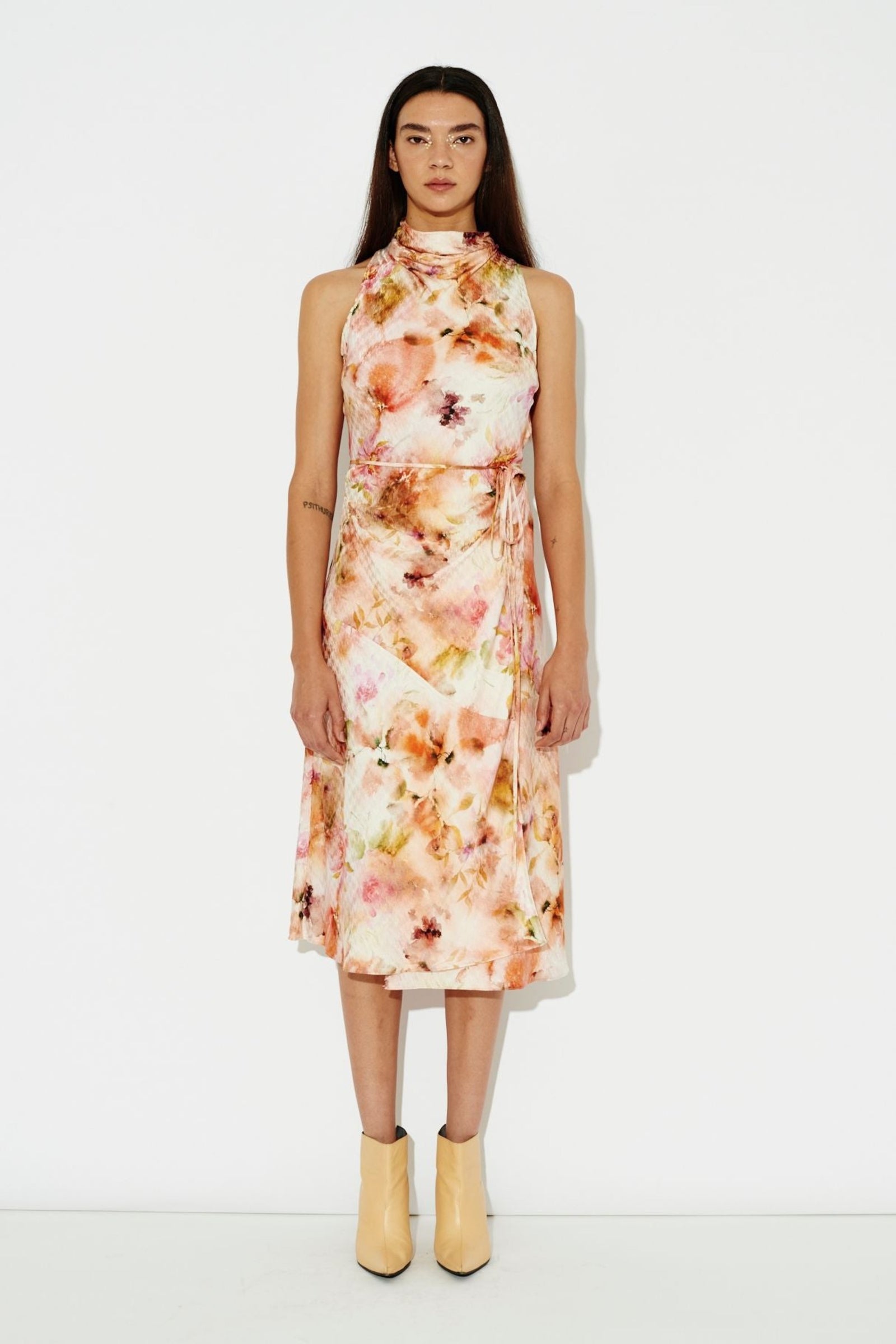 Bloom Printed Silk Helena Dress Full Front View