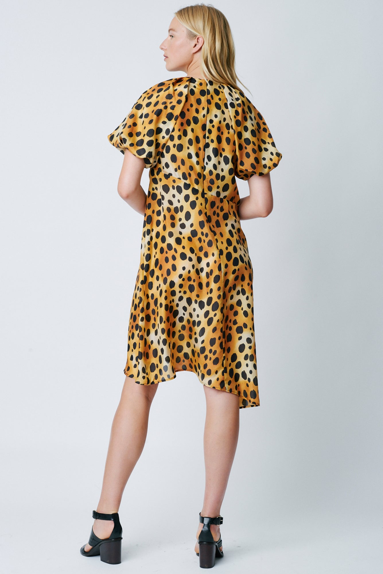 Classic Cheetah Vintage Wash Print Silk Simone Dress Full Back View