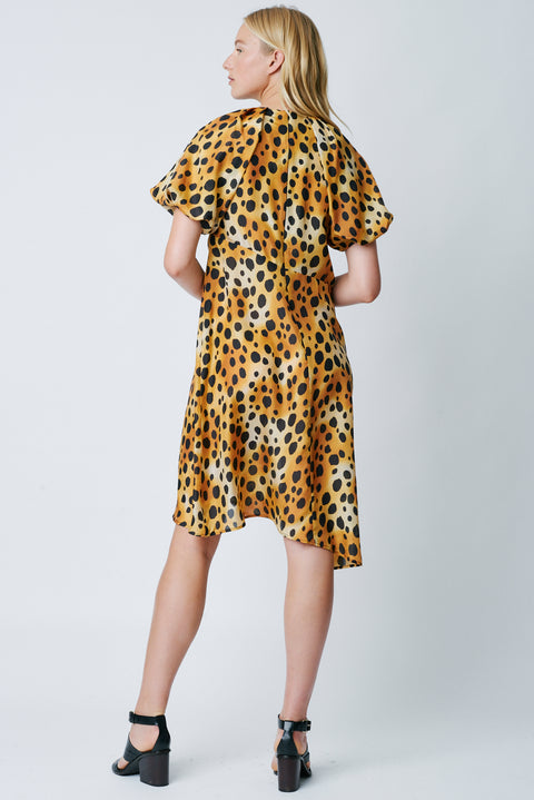Classic Cheetah Vintage Wash Print Silk Simone Dress Full Back View   View 3 