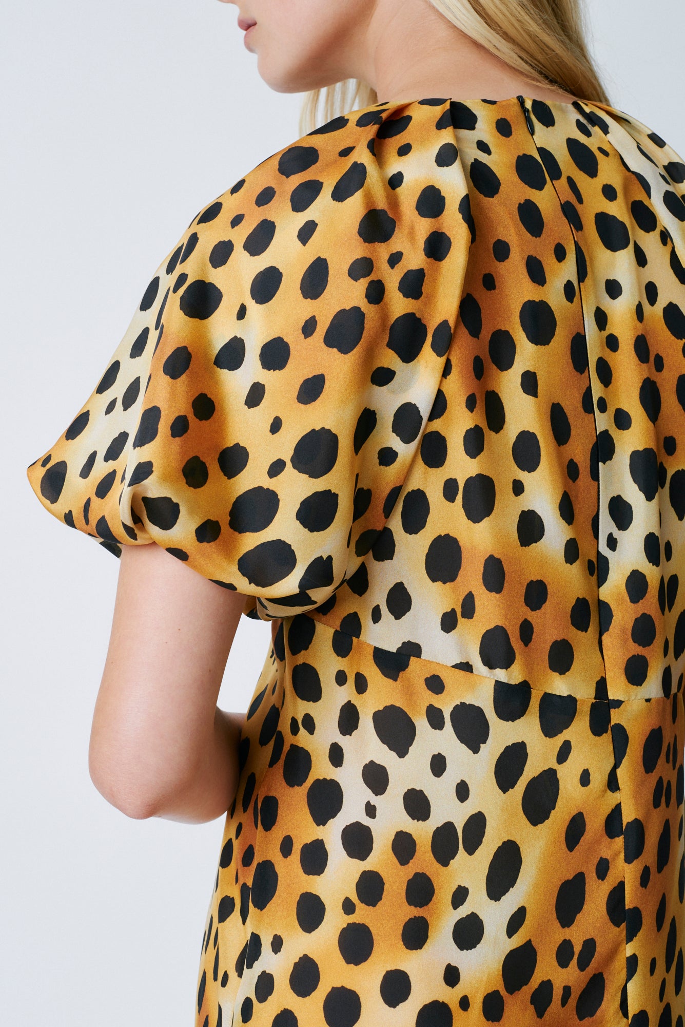Classic Cheetah Vintage Wash Print Silk Simone Dress Side Close-Up View