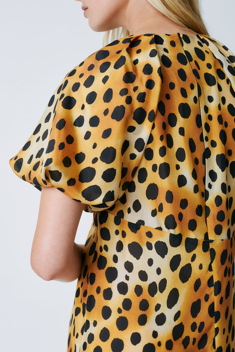 Classic Cheetah Vintage Wash Print Silk Simone Dress Side Close-Up View   View 2 