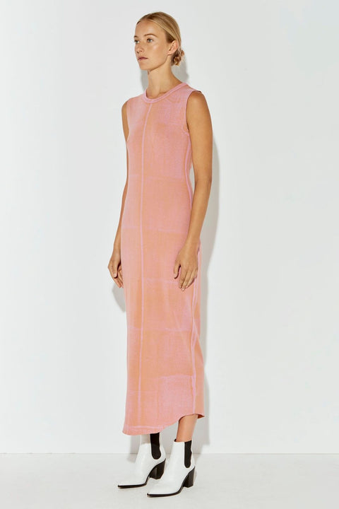 Pink Paint Printed Baby Rib Column Dress Full Side View   View 3 