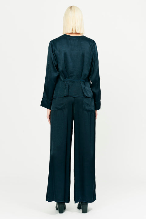 Midnight Pebble Satin Duster Pant Full Back View   View 3 
