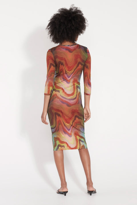 Multi Waves Printed Jersey Dress Full Back View   View 3 