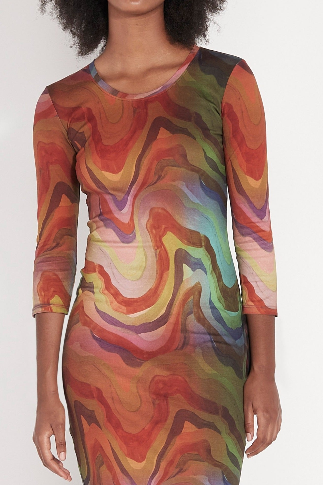 Multi Waves Printed Jersey Dress Front Close-Up View